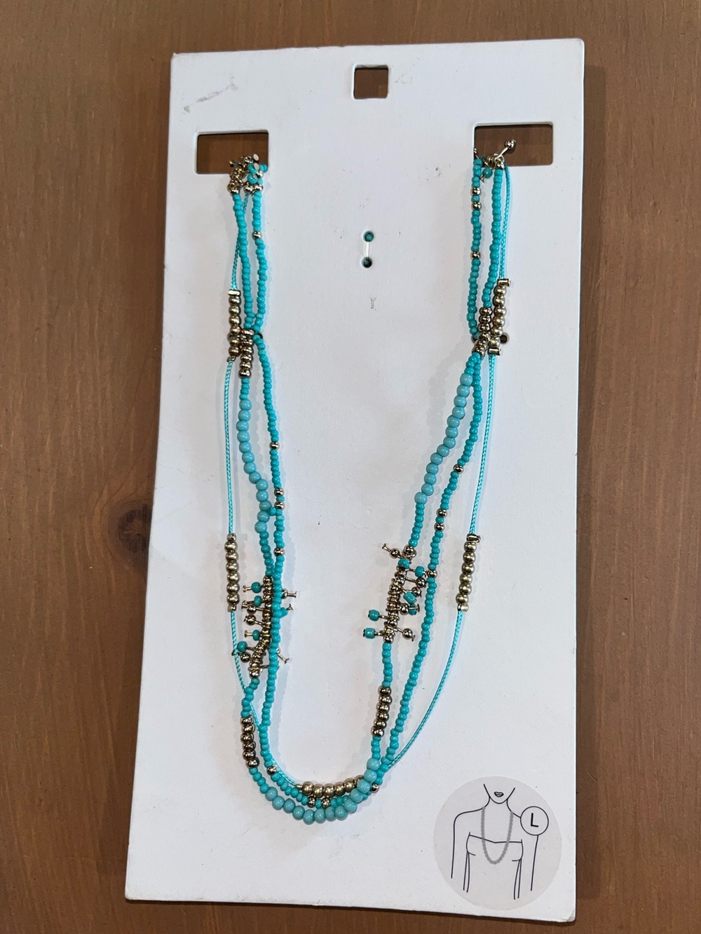 Turquoise and gold glass seed bead necklace longer NWT